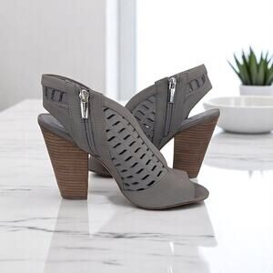 Vince Camuto Korsta Shooties Gray Suede Stacked Block Heel Women's 9.5M